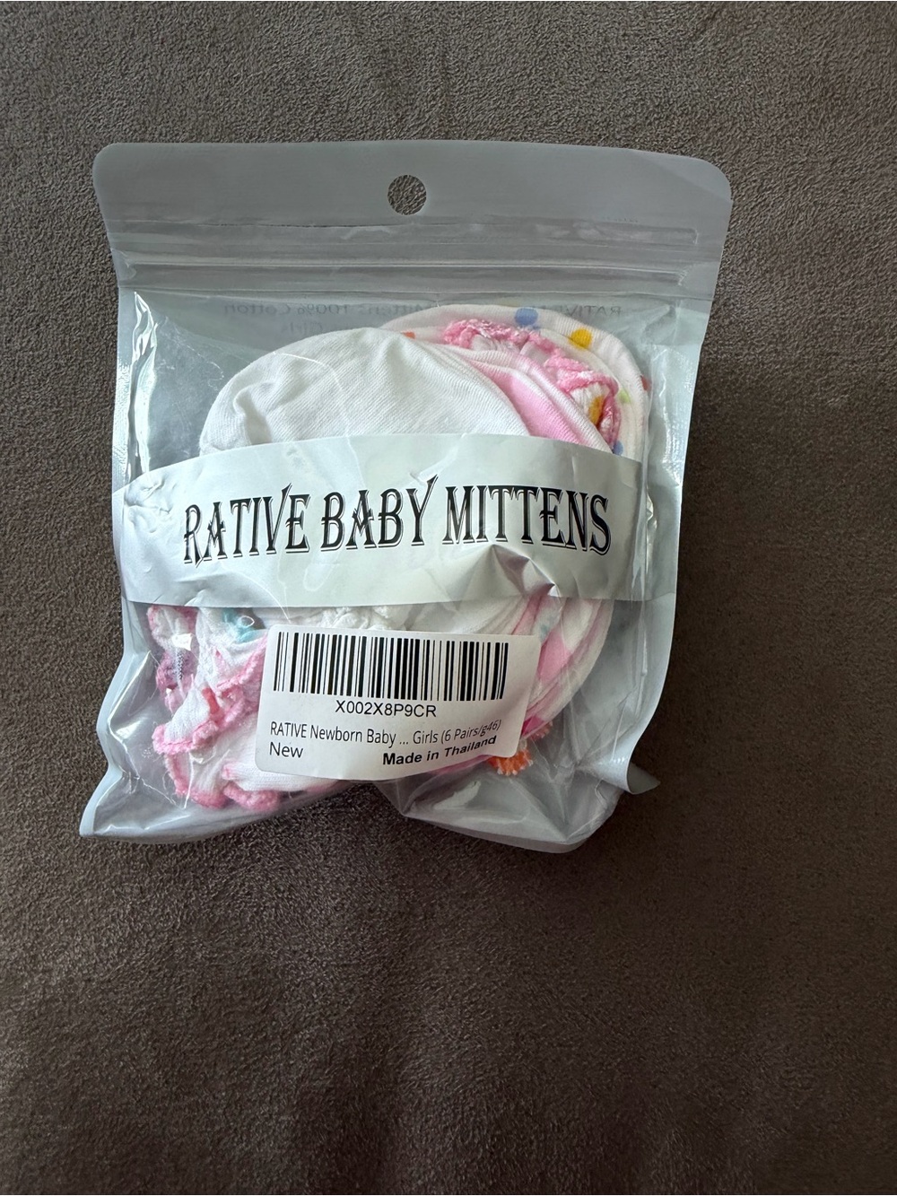 Baby Mittens - Pink & White Newborn Girls (6 Pairs)